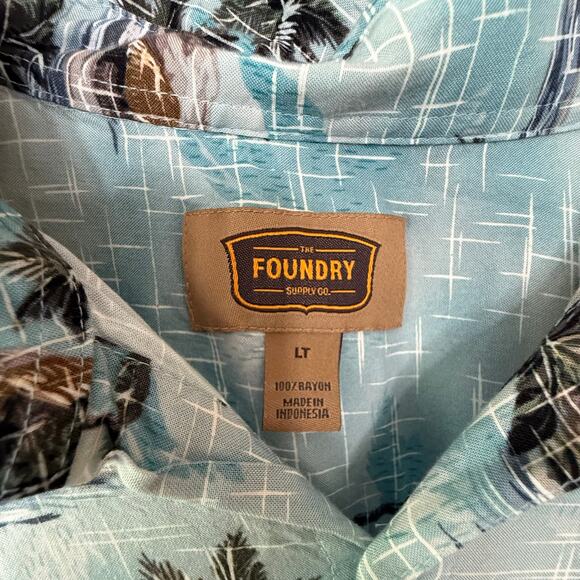 Foundry Co Blue Hawaiian Button Up Shirt Mens Large Tall Vacation Tropical Blue - Picture 6 of 9